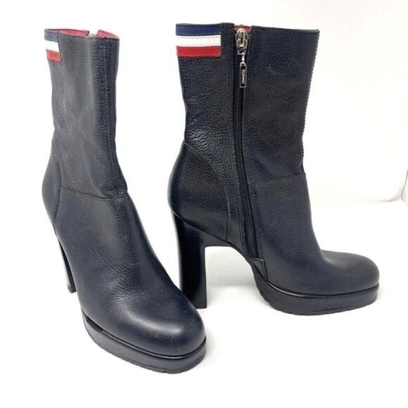 Vintage Tommy Hilfiger womans Black leather heel ankle booties 5.5M plat… - Picture 8 of 8